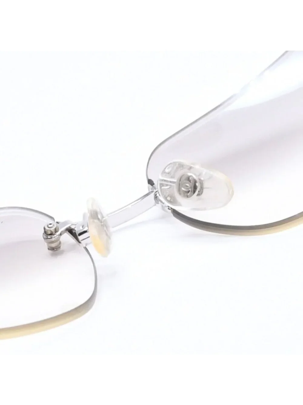 Chanel Rimless Sunglasses CC Logo Rhinestone Gray Gradation Lens Silver Eyewear